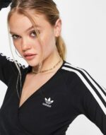 Adidas Originals three stripe long sleeve top in black - Image 3