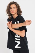 Oversized cotton T-shirt with logo, White, Black - Image 3