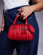 River Island mini bowler bag with charms in red - Image 2
