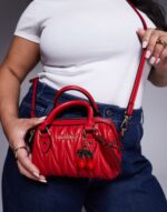 River Island mini bowler bag with charms in red - Image 3