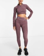 Training form knit seamless high waist 7/8 leggings in mauve leopard print - Image 3