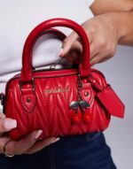 River Island mini bowler bag with charms in red - Image 4