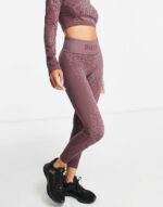 Training form knit seamless high waist 7/8 leggings in mauve leopard print
