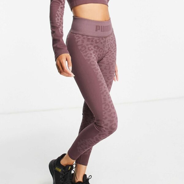 Training form knit seamless high waist 7/8 leggings in mauve leopard print