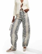 Bershka Petite Ballon jeans in snakeskin print
