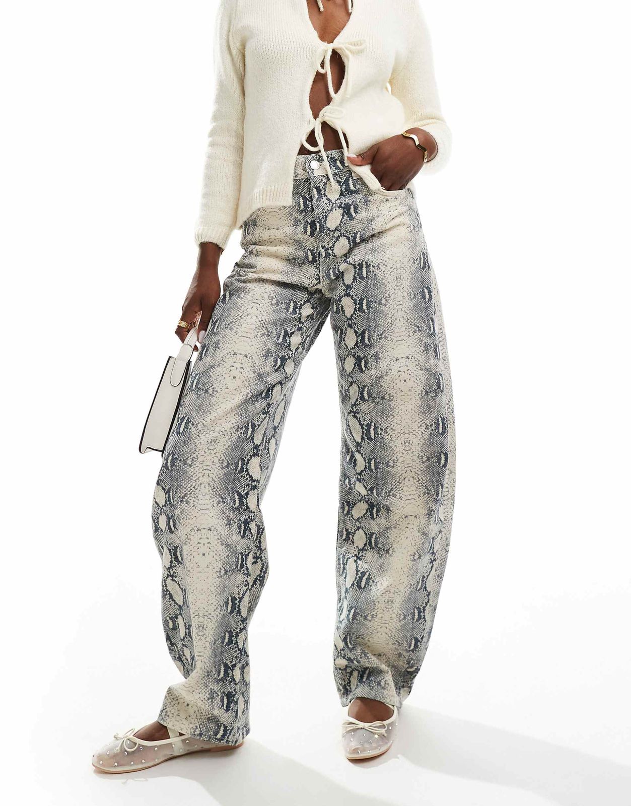 Bershka Petite Ballon jeans in snakeskin print44 Bershka Petite Ballon jeans in snakeskin print - Image 1