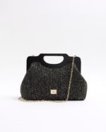 Black Metallic Raffia Clutch Bag - Image 5