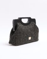 Black Metallic Raffia Clutch Bag - Image 4