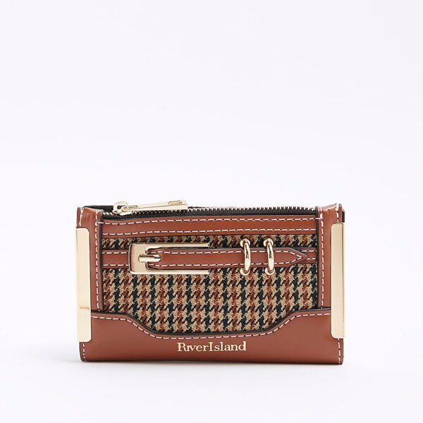 Brown Check Buckle Mini Wallet