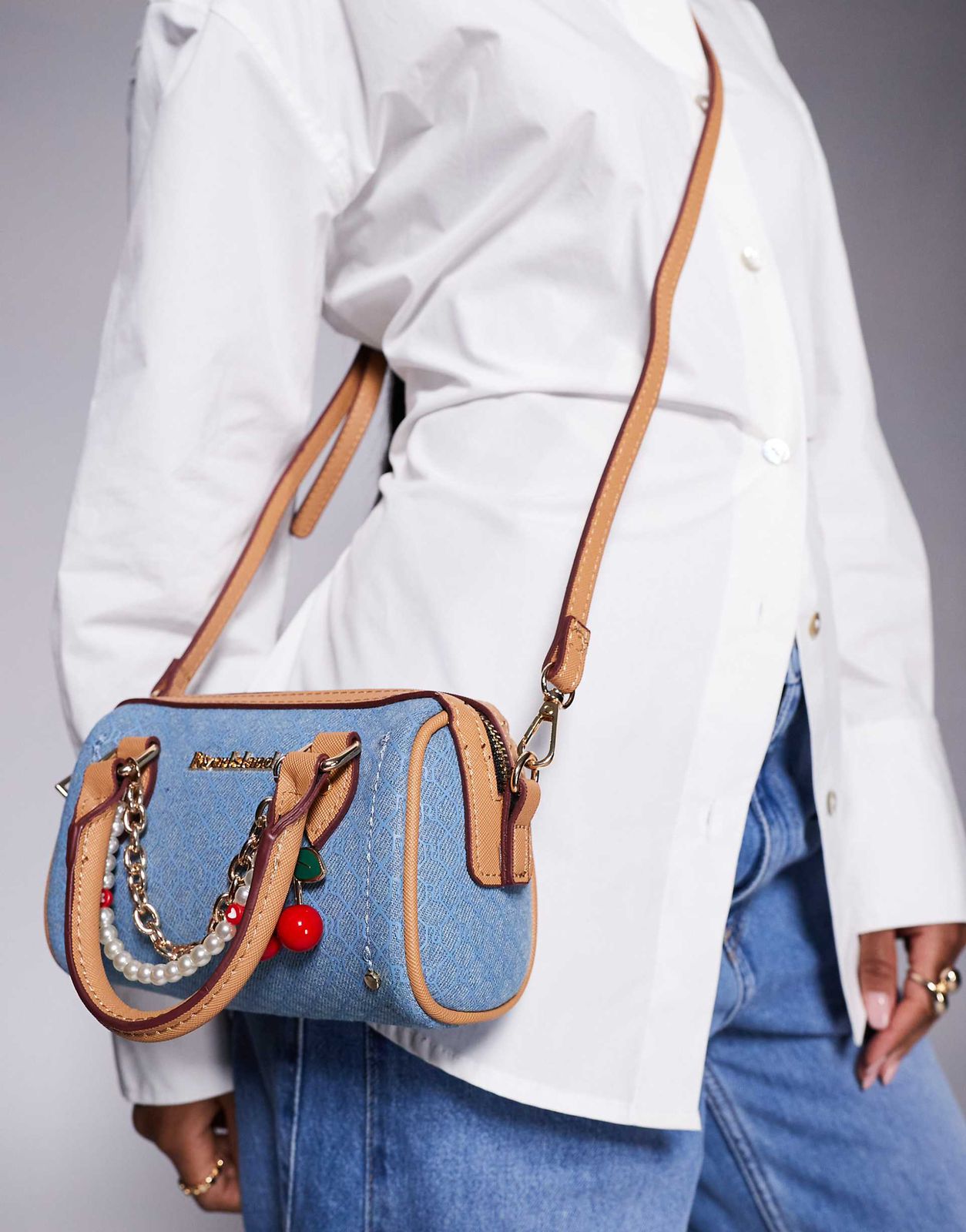 Denim Mini Cross Body Bowler Bag - 1