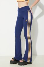 Flared ribbed leggings in dark blue