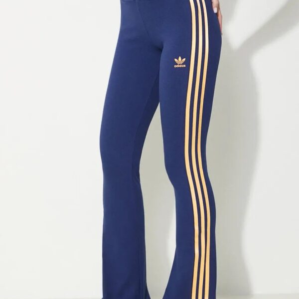Flared ribbed leggings in dark blue