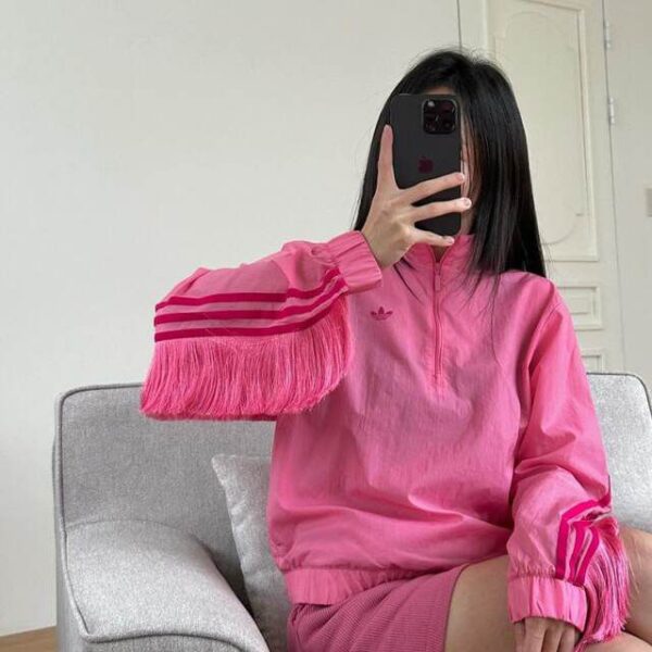 HALF-ZIP 3-STRIPES WINDBREAKER WITH FRINGES