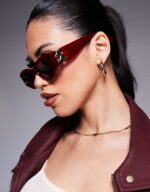 Slim Sunglasses in Burgundy - Image 2
