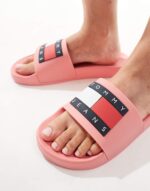 Tommy Jeans flag sliders in pink - Image 3
