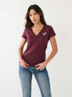 True Religion METALLIC BUDDHA LOGO V NECK TEE
