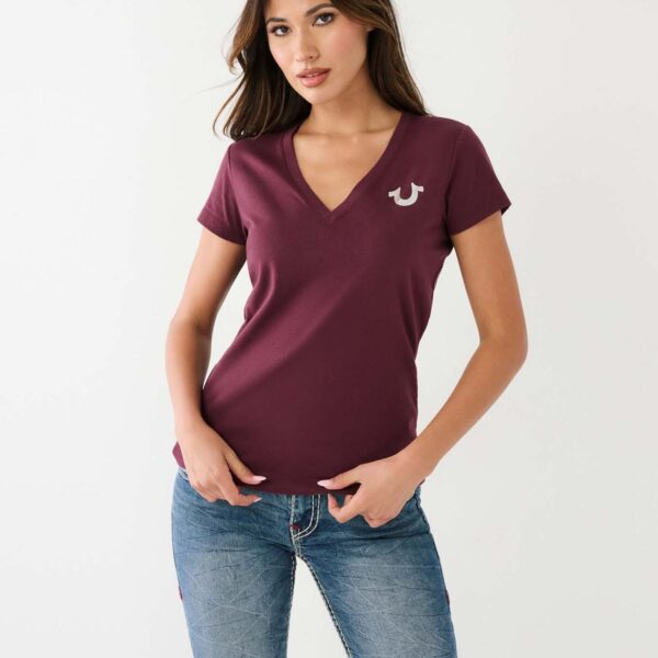True Religion METALLIC BUDDHA LOGO V NECK TEE
