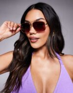 ALDO Baeberiel metal square sunglasses with red gradient lens