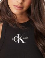 Calvin Klein Jeans monologo rib vest in black - Image 4