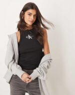 Calvin Klein Jeans monologo rib vest in black