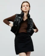 Cropped Padded Leather Vest - Image 6