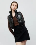 Cropped Padded Leather Vest - Image 3
