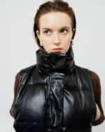 Cropped Padded Leather Vest - Image 5