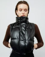 Cropped Padded Leather Vest