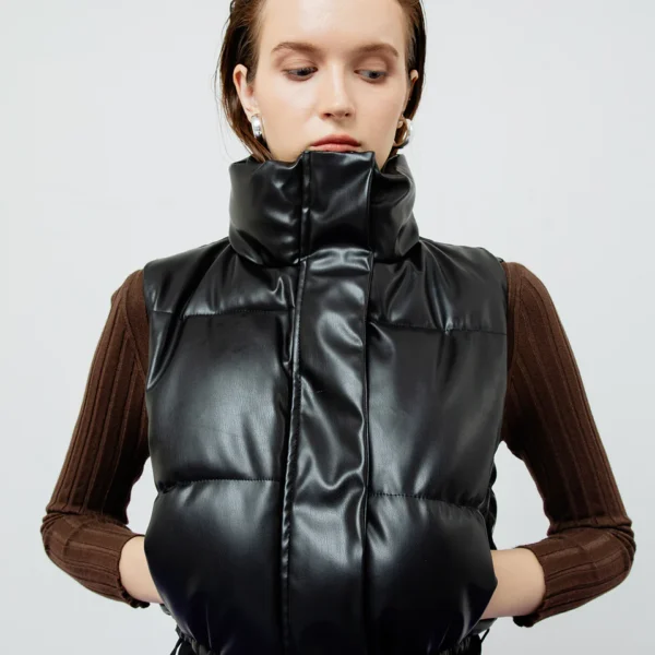 Cropped Padded Leather Vest