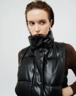 Cropped Padded Leather Vest - Image 2