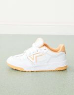 Chunky leather sneakers in white and orange - Image 3