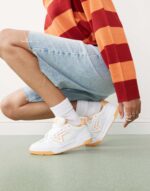 Chunky leather sneakers in white and orange - Image 2