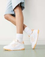 Chunky leather sneakers in white and orange - Image 6
