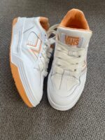 Chunky leather sneakers in white and orange