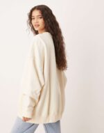 Logo Oversized Sweatshirt in Cream - Image 3